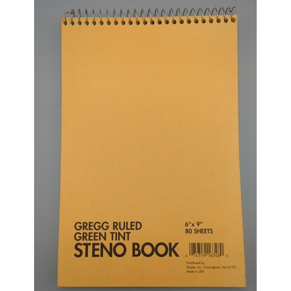Staples Steno Book Gregg Ruled 6 x 9 inch Green Tint 80 Sheets Tan‎ Covers